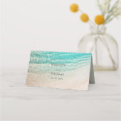 海岸のオシャレな夏のビーチでのデスティネーションウェディング プレイスカード (裏面)