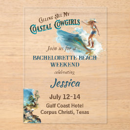 海岸のカウガールたちを集めて ブライズメイドのパーティー アクリル招待状
