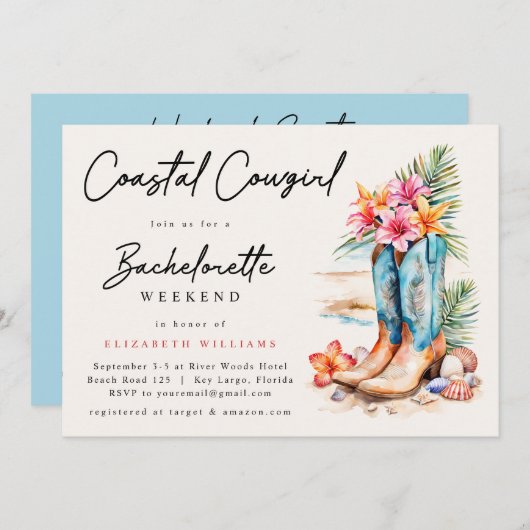 海岸のカウガールビーチ独身最後の週末 招待状 (正面/裏面)