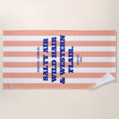 海岸のカウガール　ウェスタンな魅力のピンクカバナストライプ ビーチタオル (正面)