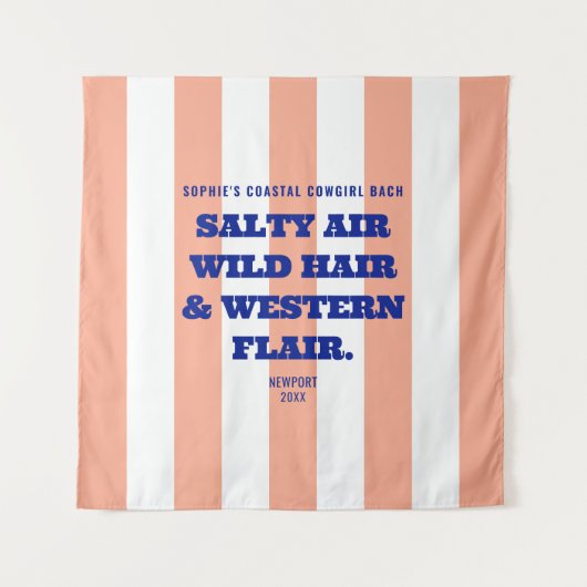 海岸のカウガール　ウェスタンの魅力　ピンクのカバナストライプ タペストリー (正面)
