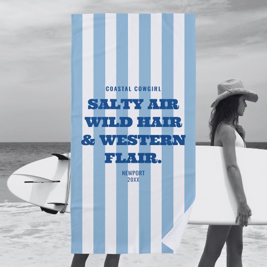 海岸のカウガール ウェスタンの魅力 青いカバナのストライプ ビーチタオル