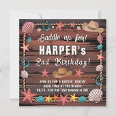 海岸のカウガール ウエスタンビーチパーティー誕生日 招待状 (正面)