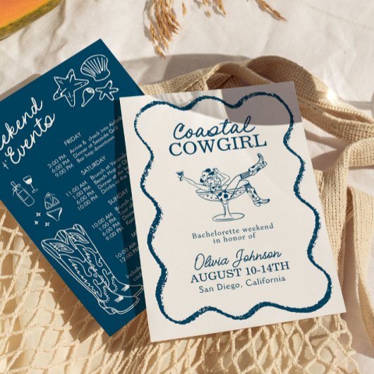 海岸のカウガール・バチェロレッテ・ウィークエンドの予定 招待状
