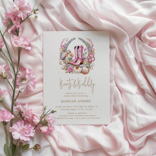 海岸のカウガール ピンクブーツ ブライズシャワー 招待状