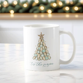 海岸のカキ殻のクリスマス コーヒーマグカップ