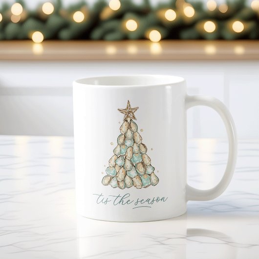 海岸のカキ殻のクリスマス コーヒーマグカップ