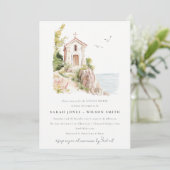 海岸のカトリック水彩教会カップルシャワー 招待状 (スタンド正面)