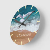 海岸のカモメ ラウンド壁時計 (傾斜)