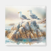 海岸のカモメ 水彩 海景画 マグネット (正面)