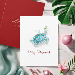 海岸のクリスマス　ウミガメ　水彩画 シーズンカード