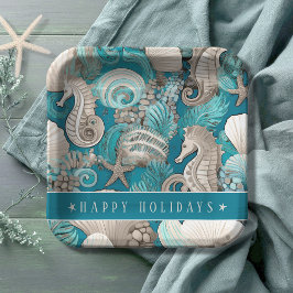 海岸のクリスマス ボールド シーホース パターン#4 ID1009 ペーパープレート