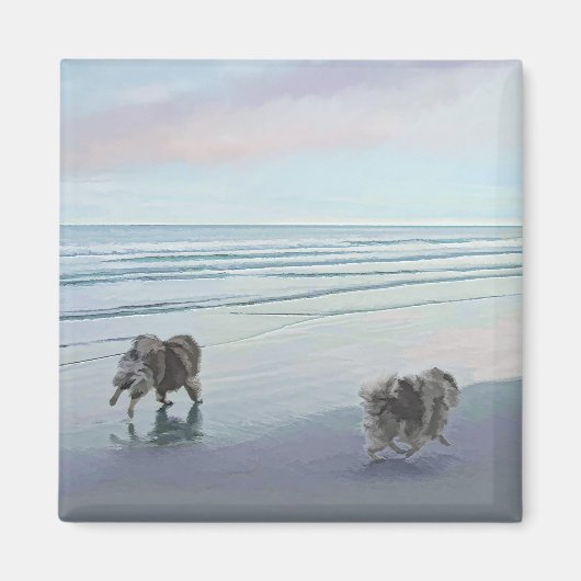 海岸のケーシュンド 絵画 犬アート マグネット (正面)
