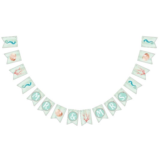 海岸のコテージのビーチ結婚式の旗布 バンティングフラッグ (全)