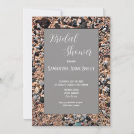 海岸のサンゴの砂と貝殻、モダンなビーチ、ウェディング 招待状