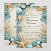 海岸のサンディビーチ シェル ハウスウォーミングパーティー 招待状 (正面/裏面)