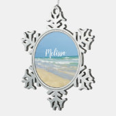 海岸のサンドパイパー |美しいビーチカスタム スノーフレークピューターオーナメント (右)