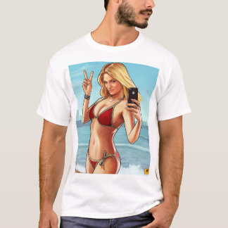 海岸のセルフィー美人 Tシャツ