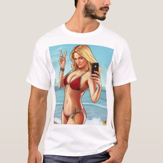 海岸のセルフィー美人 Tシャツ (正面)