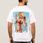 海岸のセルフィー美人 Tシャツ (裏面)