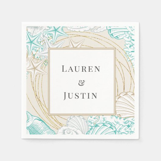 海岸のターコイズ モノグラム ペーパーナプキン スタンダードカクテルナプキン (正面)