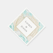 海岸のターコイズ モノグラム ペーパーナプキン スタンダードカクテルナプキン (角)