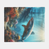 海岸のトラザメとサンゴ礁 フリースブランケット (正面(横))
