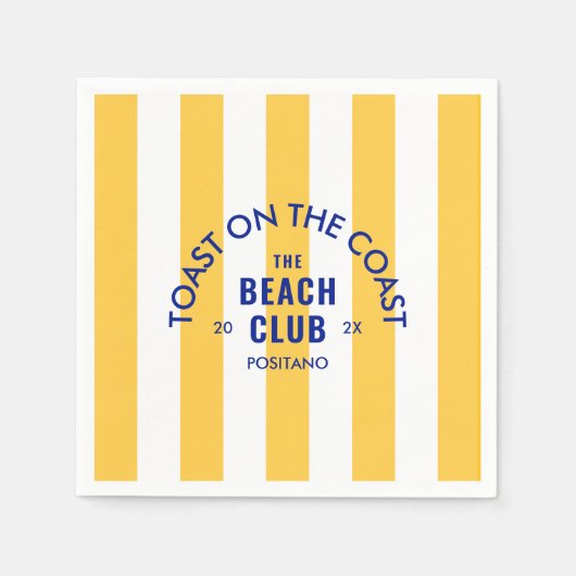 海岸のトースト ビーチクラブ イエローストライプ スタンダードカクテルナプキン (正面)
