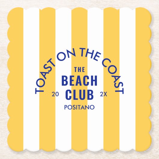 海岸のトースト ビーチクラブ イエローストライプ ペーパーコースター (正面)