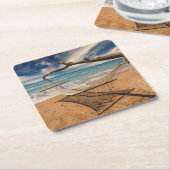 海岸のハンモック スクエアペーパーコースター (アングル)