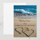 海岸のハート ウェディング サンクスノート サンキューカード (正面/裏面)