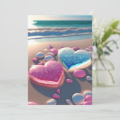 海岸のハート：輝くビーチ結婚式の招待 招待状 (スタンド正面)