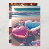 海岸のハート：輝くビーチ結婚式の招待 招待状 (正面/裏面)