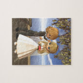 海岸のバルコニーのかわいい漫画の結婚式のカップル ジグソーパズル (横)
