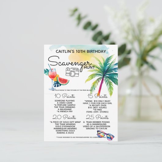 海岸のビーチでの宝探しゲーム 案内ポストカード (スタンド正面)