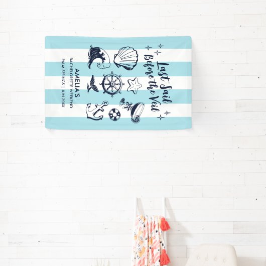 海岸のビーチでの最後のバチェロレッテパーティーのストライプ 横断幕 (インサイチュ)