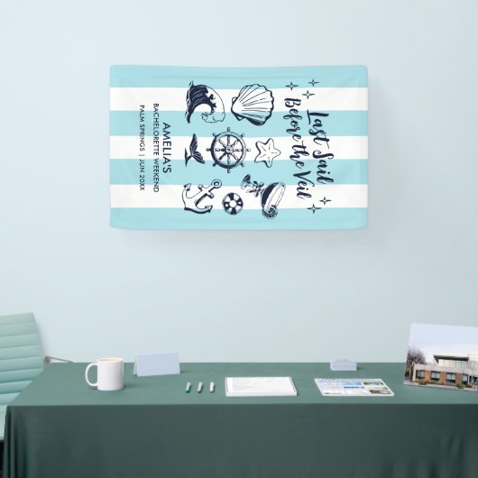 海岸のビーチでの最後のバチェロレッテパーティーのストライプ 横断幕 (トレードショー)