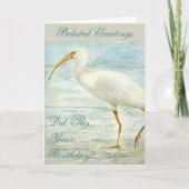 海岸のビーチの水彩画の絵画の白いトキ亜科 カード (正面)