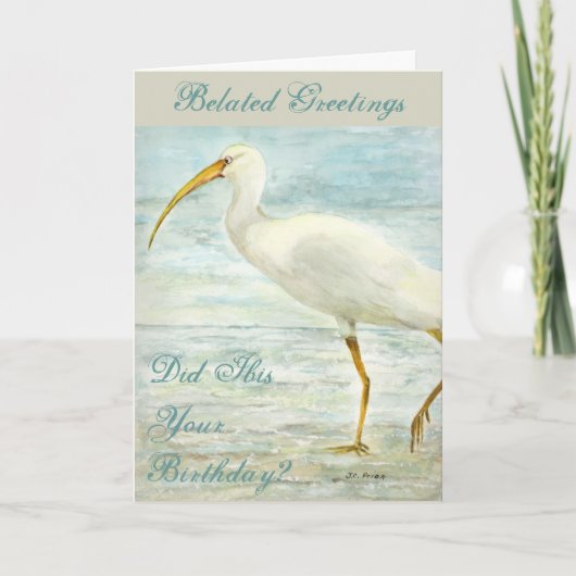 海岸のビーチの水彩画の絵画の白いトキ亜科 カード (正面)