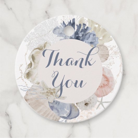 海岸のビーチの青い貝殻のブライズシャワー フェイバータグ (正面)