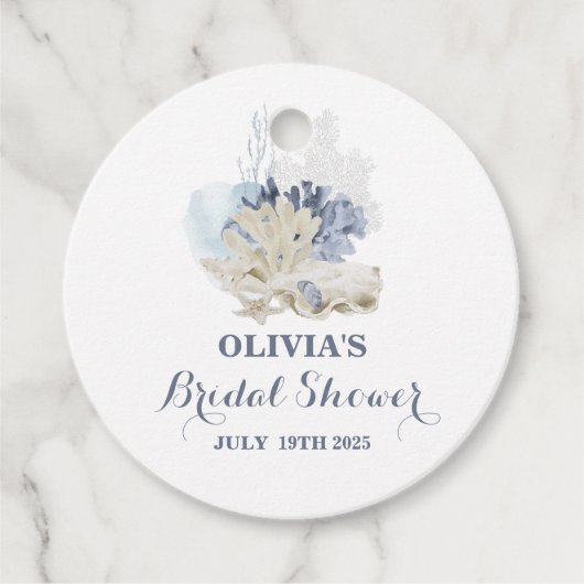 海岸のビーチの青い貝殻のブライズシャワー フェイバータグ (正面)