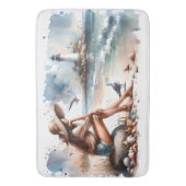 海岸のビーチガール & ライトハウス バスマット (正面縦)