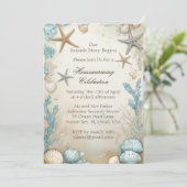 海岸のビーチベージュサンド新居祝いパーティー 招待状 (スタンド正面)