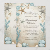 海岸のビーチベージュサンド新居祝いパーティー 招待状 (正面/裏面)