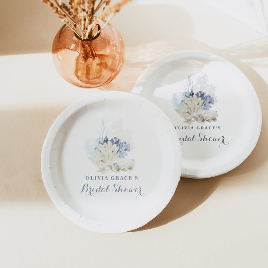 海岸のビーチ 青い貝殻 ブライダルシャワー ペーパープレート