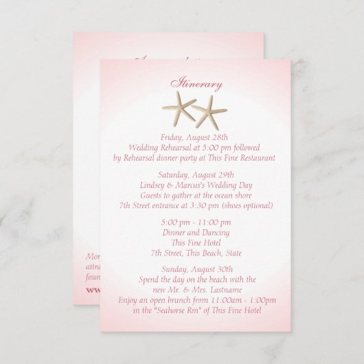 海岸のピンクのハイドランジアの結婚式の行程表 招待状 (正面/裏面)