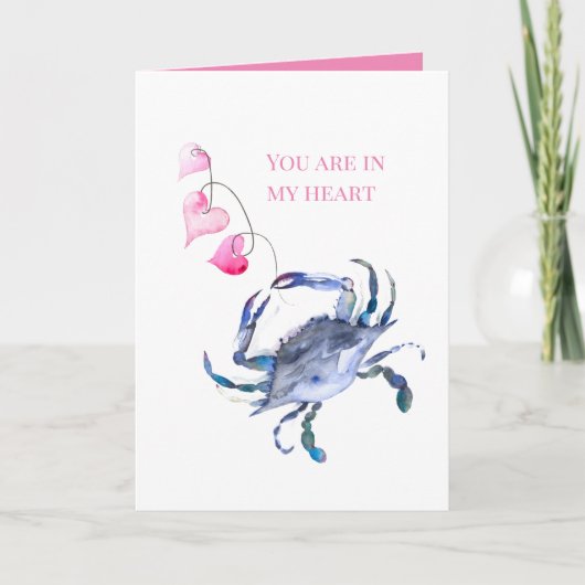 海岸のブルークラブ 水彩 ビーチ バレンタインカード カード (正面)