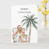海岸のブロンド女性 クリスマス カード (黄色い花)