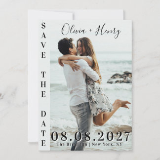 海岸のモダンでビーチィーなカップルフォト　結婚式のご案内 招待状