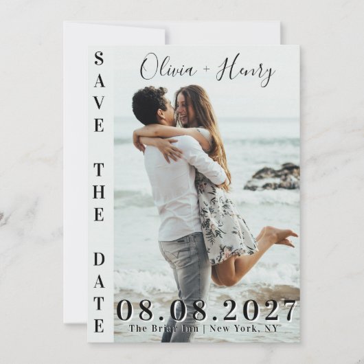 海岸のモダンでビーチィーなカップルフォト　結婚式のご案内 招待状 (正面)